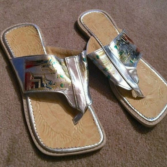 CLEOPATRA MADE IN EGYPT METALLIC SANDALS SIZE 10 - Picture 1 of 5